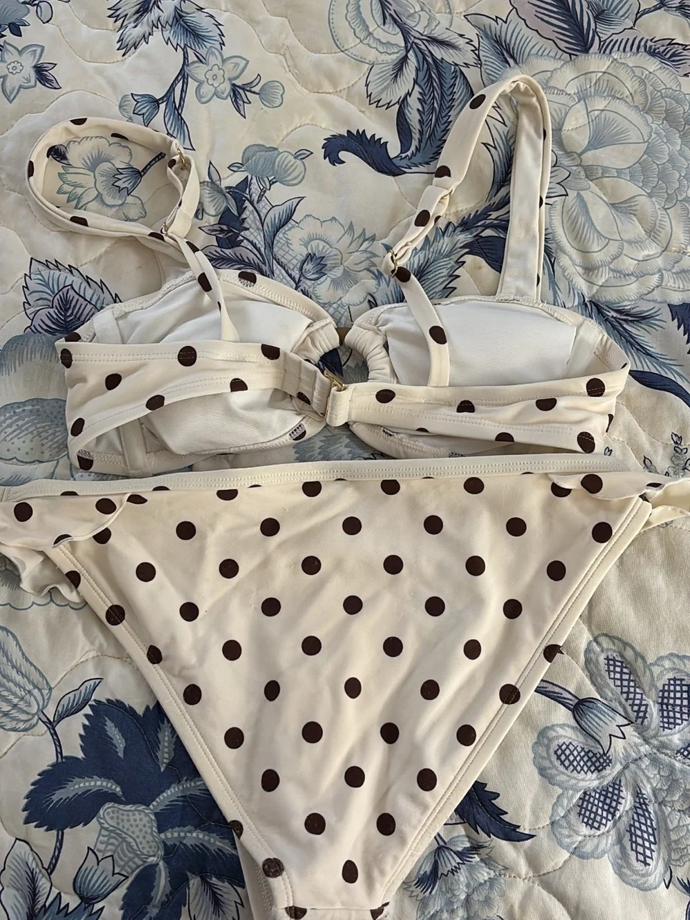 Women’s Cream Polka Dot Bikini Set - Brown Dots